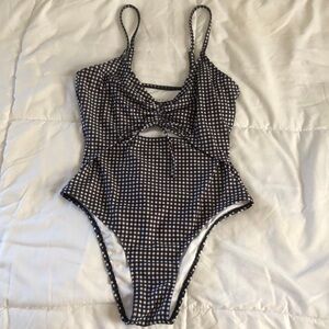 Aeropostal Black and White Checked One Piece Peek-a-boo Swimsuit